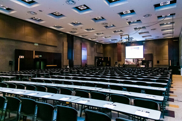 Johannesburg, South Africa - June 25, 2014: empty chairs in large Conference hall for Corporate Convention or Lecture