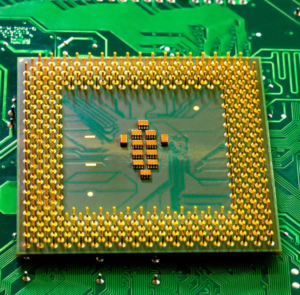 Macro Close Microchips Pins Main Cpu Processor Circuit Board —  Fotos de Stock