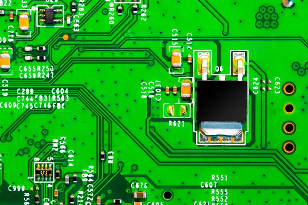 Macro Cierre Componentes Microchips Placa Circuito —  Fotos de Stock