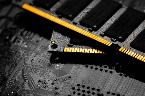 Macro Primo Piano Del Chip Ram Del Computer Slot Chip — Foto Stock