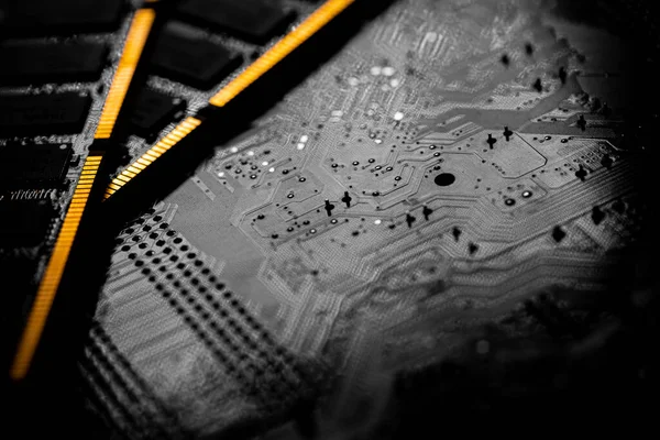 Macro Primer Plano Del Chip Ram Computadora Ranura Chip Memoria — Foto de Stock