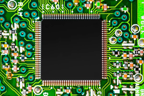 Macro Close Componentes Microchips Placa Circuito — Fotografia de Stock