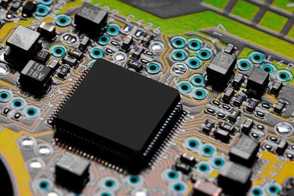 Macro Cierre Cableado Impreso Componentes Placa Circuito — Foto de Stock