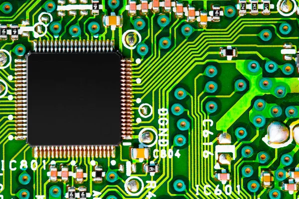 Makro Zbliżenie Podzespołów Mikroprocesorów Płytce Obwodu — Zdjęcie stockowe