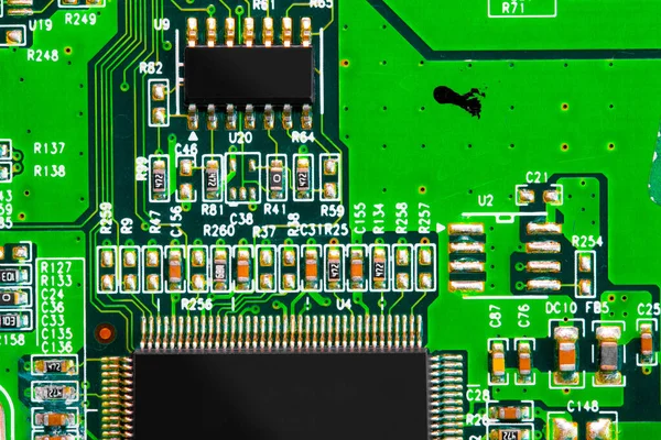 Macro Close Componentes Microchips Placa Circuito — Fotografia de Stock