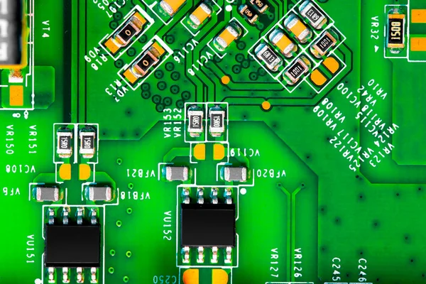 Macro Close Componentes Microchips Placa Circuito — Fotografia de Stock