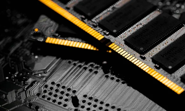 Macro Close Computer Ram Chip Random Access Memory Slot Motherboard — стоковое фото