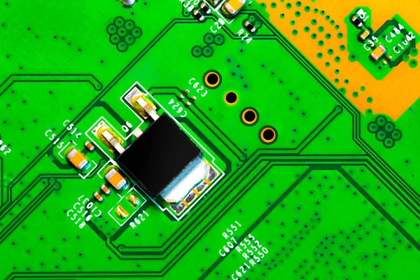 Macro Cierre Componentes Microchips Placa Circuito —  Fotos de Stock