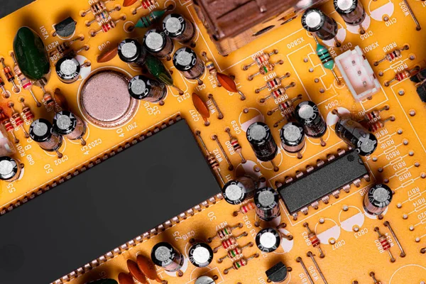 Macro Close Van Componenten Microchips Oude Printplaat — Stockfoto