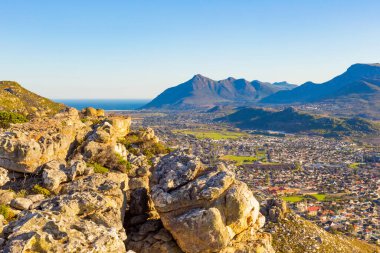 Fish Hoek residential neighborhood viewed from the top of local mountain range