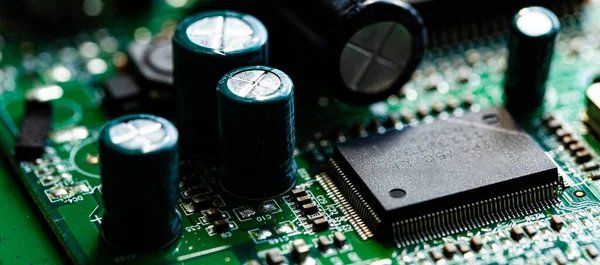 Macro Close Components Microchips Circuit Board Modem Router — Stock Photo, Image