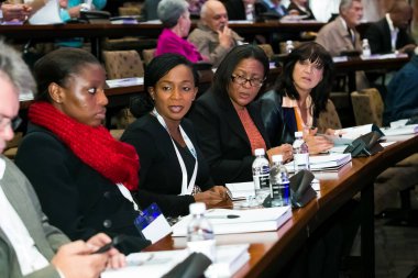 Johannesburg, Güney Afrika - 30 Mayıs 2014: Konferans salonunda AGM toplantısına katılan delegeler