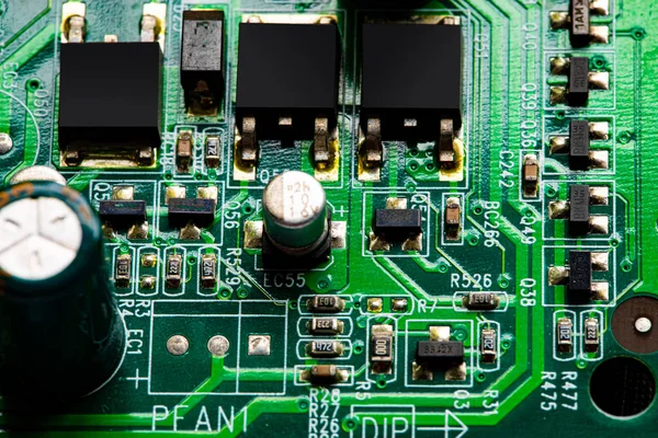 Macro Cierre Componentes Microchips Placa Circuito — Foto de Stock