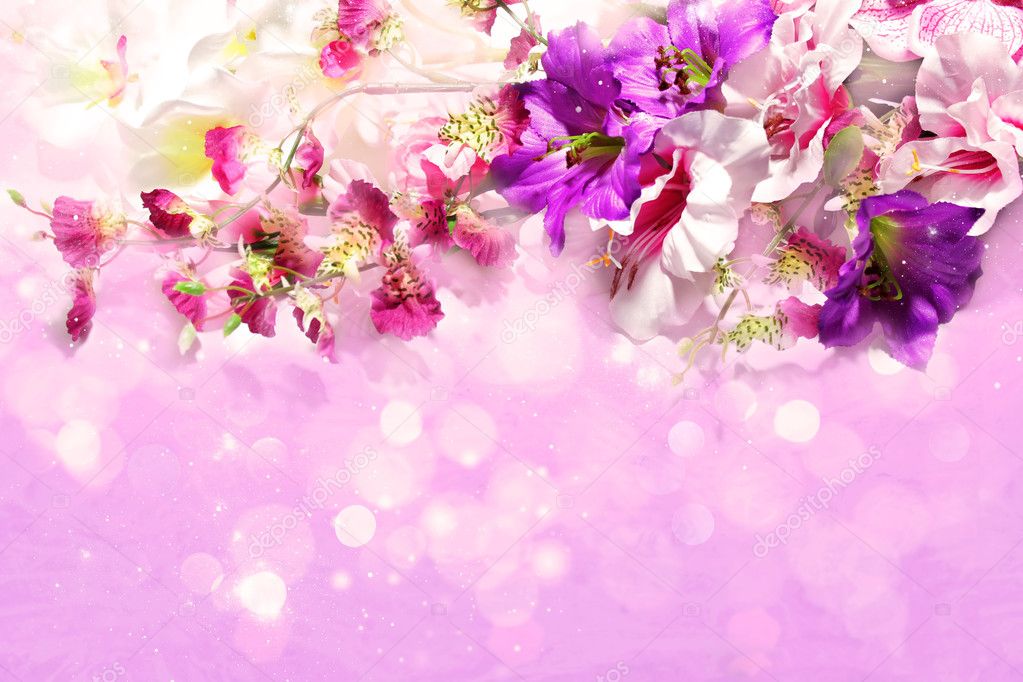 branch of flowers on a shiny lilac background