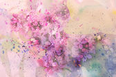 twig of lilac flowers and watercolor splashes