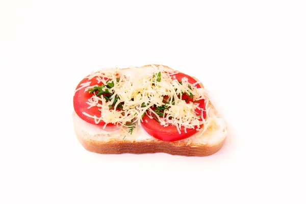 Toast with tomato and cheese isolated — Stock Photo, Image