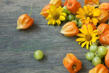 cape bektaşi, üzüm ve çiçek güzel natürmort