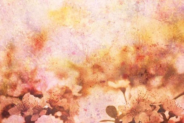 Artwork with blooming apricot tree branches and watercolor strokes — Stock Photo, Image