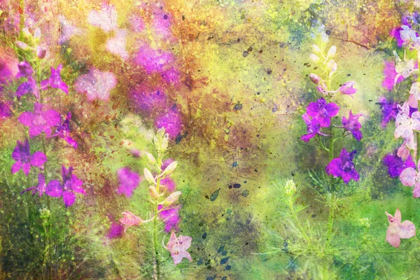 Grunge artwork with beautiful flowers and colorful watercolor smudges — Stock Photo, Image