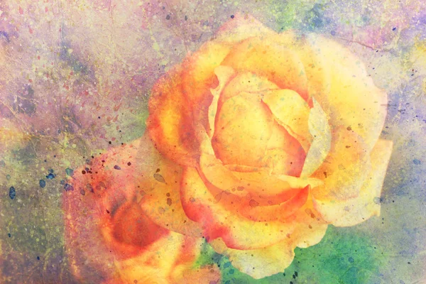 Kunstwerk mit gelben Rosen- und Aquarellstrichen — Stockfoto