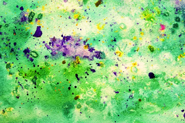 Grüner Aquarell-Hintergrund mit buntem Splatter — Stockfoto