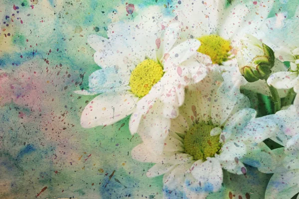 Artwork with adorable flowers and grunge watercolor — Stock Photo, Image