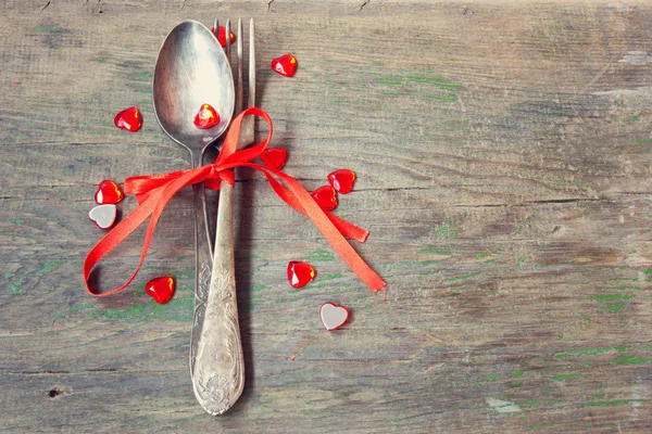 Old vintage table setting for valentine's day — Stock Photo, Image