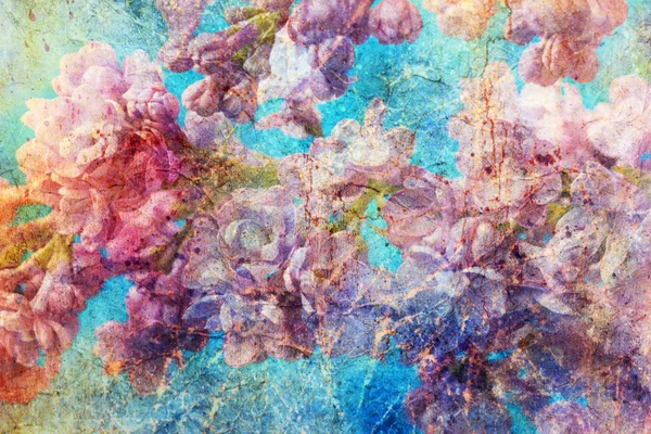 Messy watercolor splashes and gentle lilac twigs — Stock Photo, Image