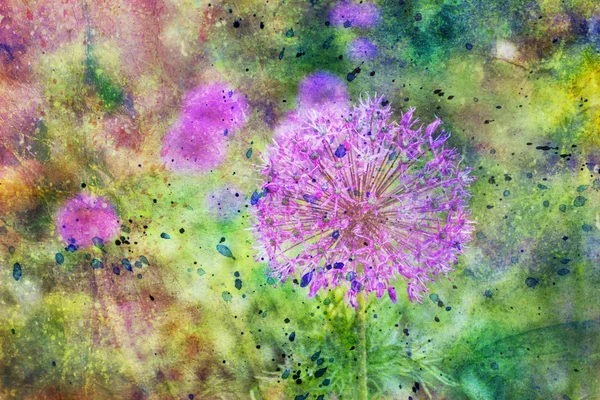 凌乱的水彩飞溅和盛开的鲜花 — 图库照片