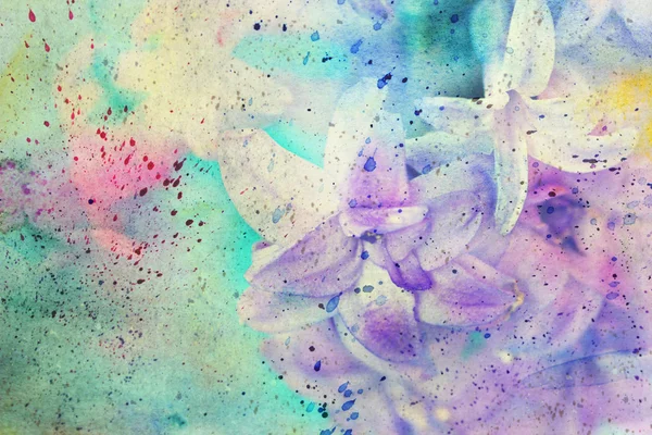 Messy watercolor splatter and gentle lilac flowers Royalty Free Stock Photos