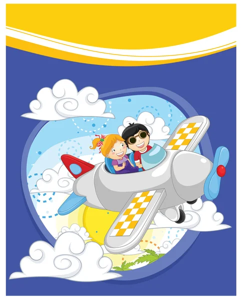 Niños volando por avión vector ilustración — Vector de stock