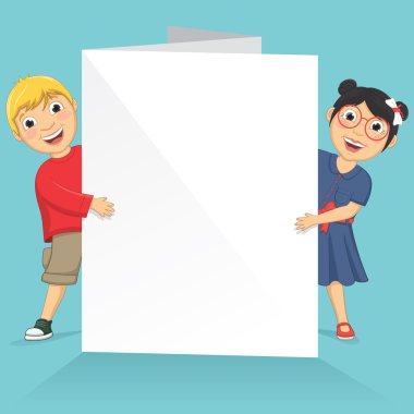 şirin çocuk beyaz bayrak tutan vektör çizim