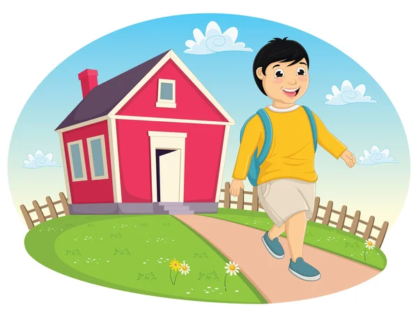 Boy Leaving Home Vector Ilustración — Vector de stock