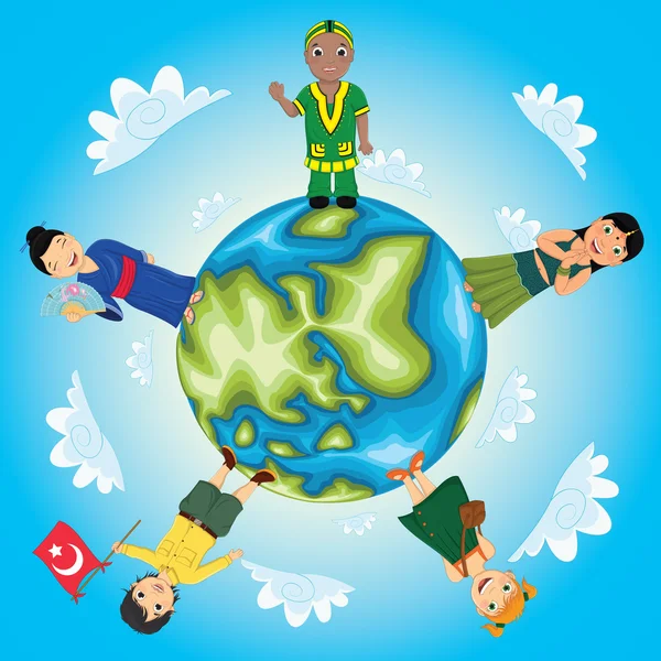 Illustrazione vettoriale mondiale dei bambini — Vettoriale Stock