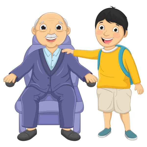 Kid and Old Man Vector Illustration — Stock Vector