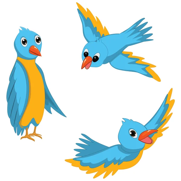 Conjunto de ilustrações de vetores de pássaros azuis — Vetor de Stock