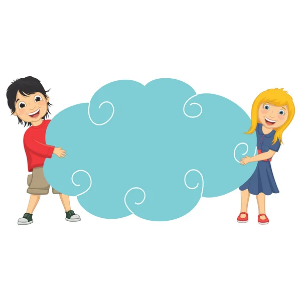 Vektor illustration av söta barn hålla moln — Stock vektor