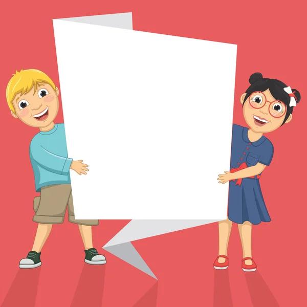 Ilustración vectorial de niños lindos sosteniendo banner de origami — Vector de stock