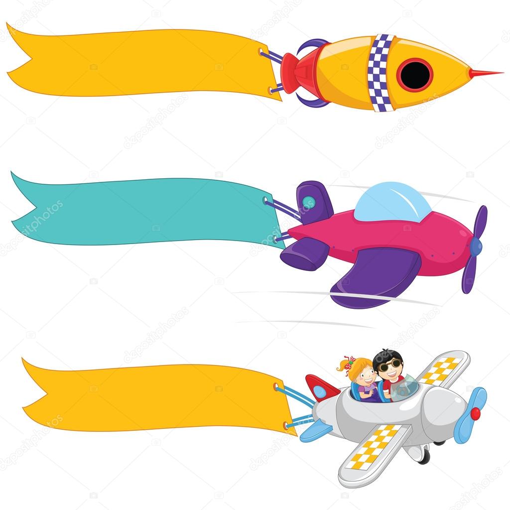 Planes With Banners Vector Set