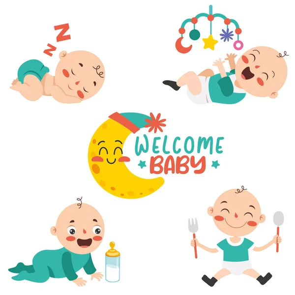 Cartoon Drawing Newborn Baby Character — Stock Vector