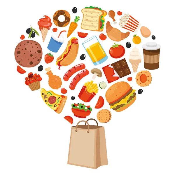 Conjunto Varios Alimentos Deliciosos — Vector de stock