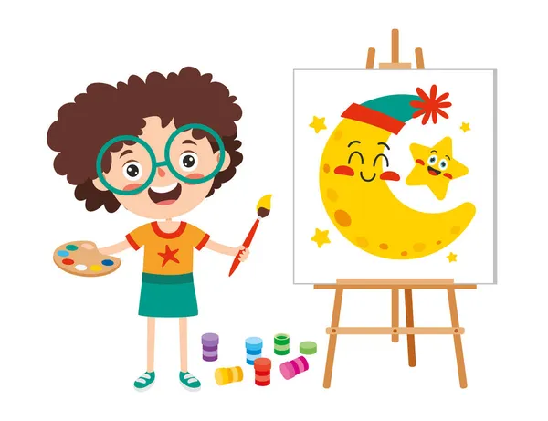 Funny Kid Coloring Painting — Stock Vector