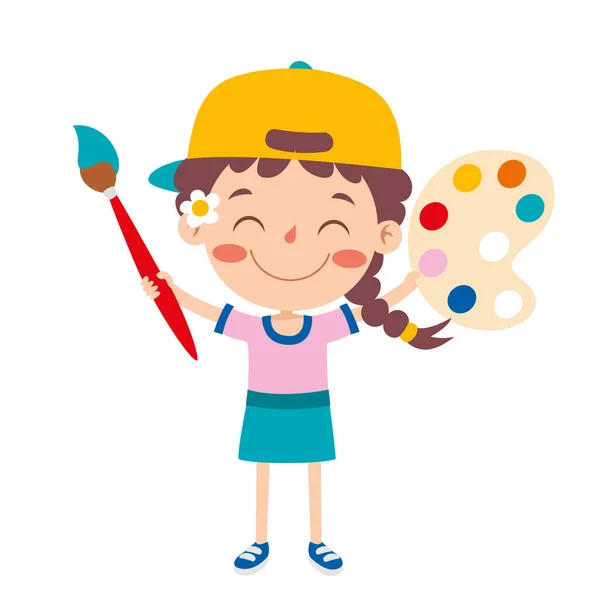 Funny Kid Coloring Painting — Stock Vector