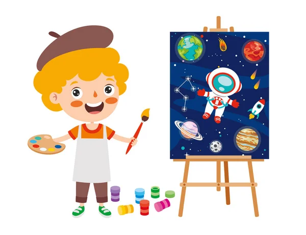 Drôle Enfant Coloriage Peinture — Image vectorielle