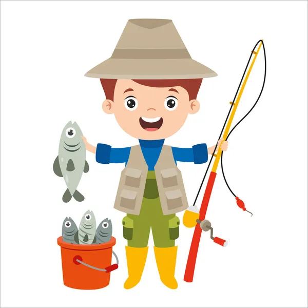 Dibujo Dibujos Animados Pescador — Vector de stock