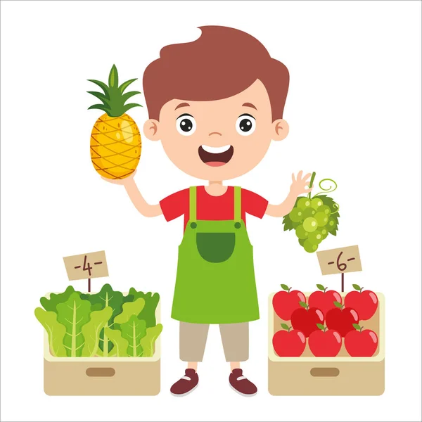 一个蔬菜水果商的漫画绘制 — 图库矢量图片