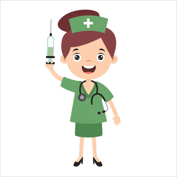 Cartoon Drawing Nurse - Stok Vektor