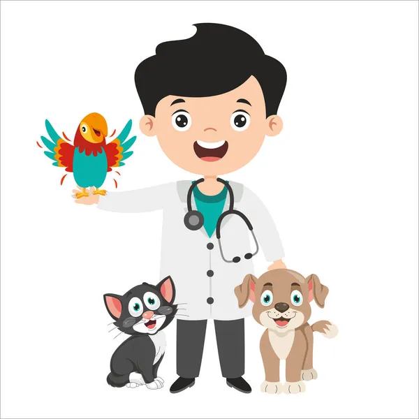 Dibujo Dibujos Animados Veterinario — Vector de stock