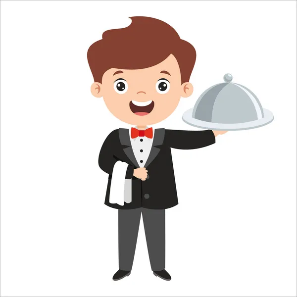 Cartoon Drawing Waiter — Stock Vector