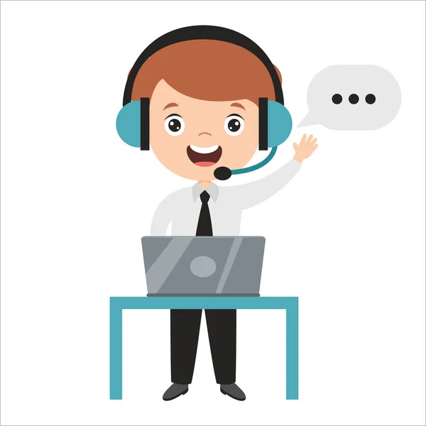 Cartoon Drawing Callcenter Worker — Stock Vector